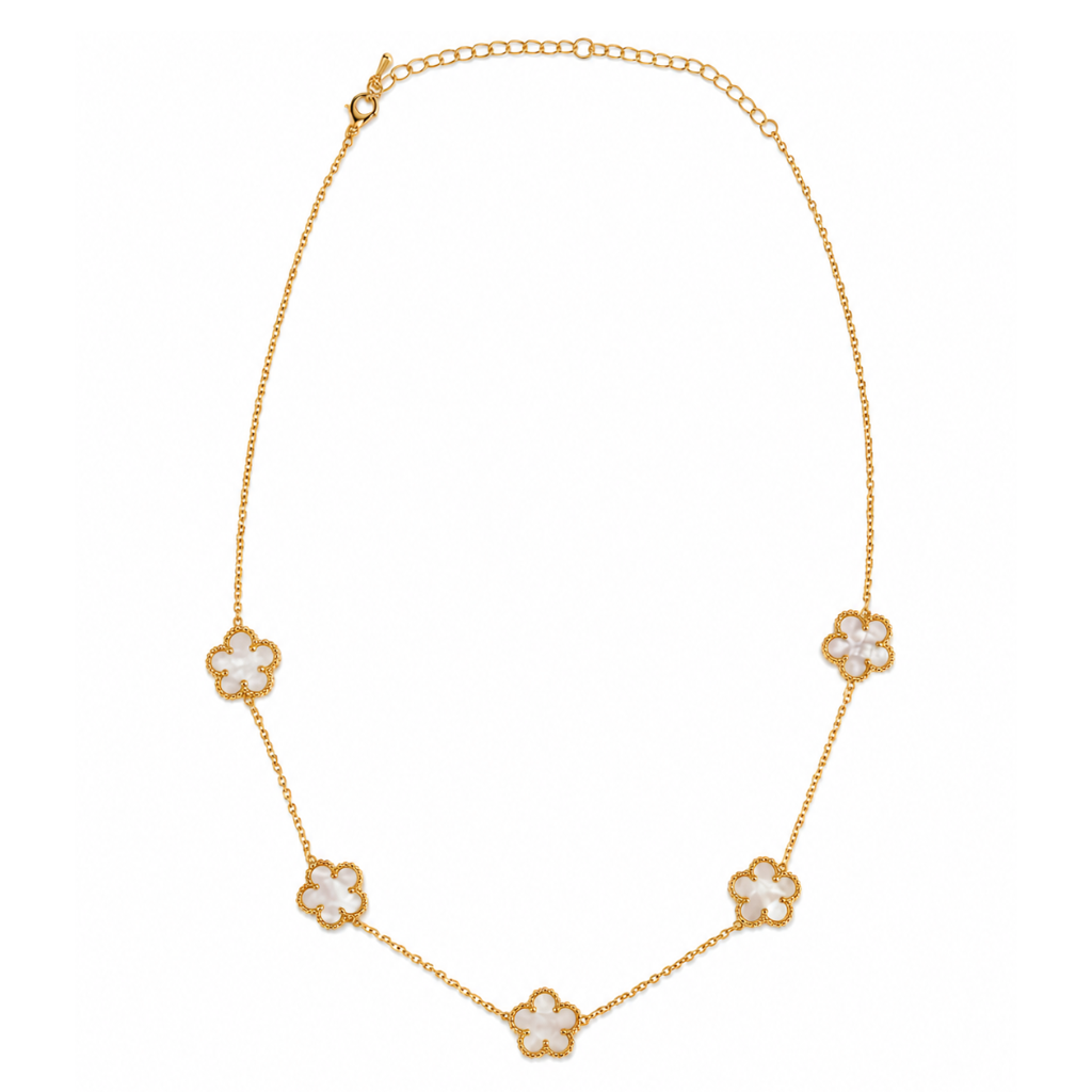 Gold and Mother of Pearl Clover Necklace