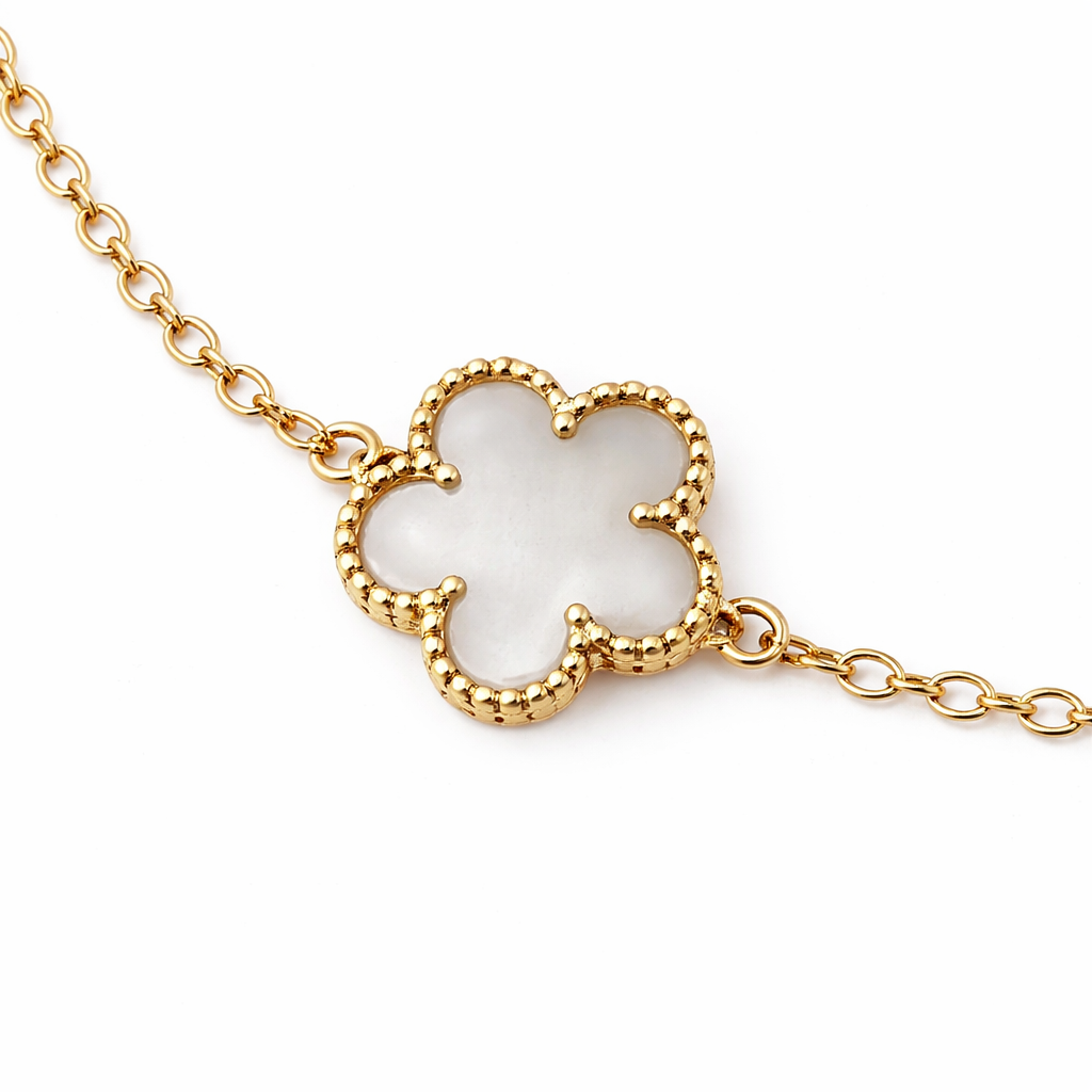 Gold and Mother of Pearl Clover Necklace