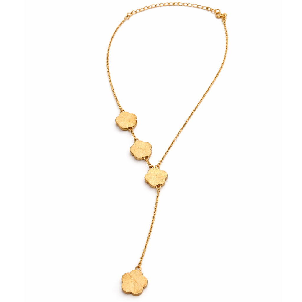 Gold and Mother of Pearl Clover Station Necklace With Drop