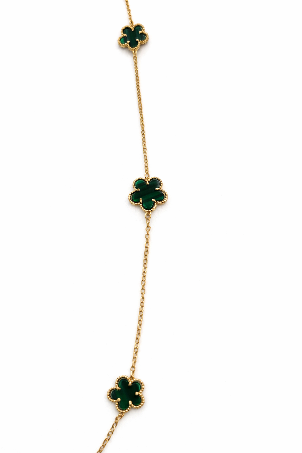 Malachite Green Clover Station Necklace In Gold Tone