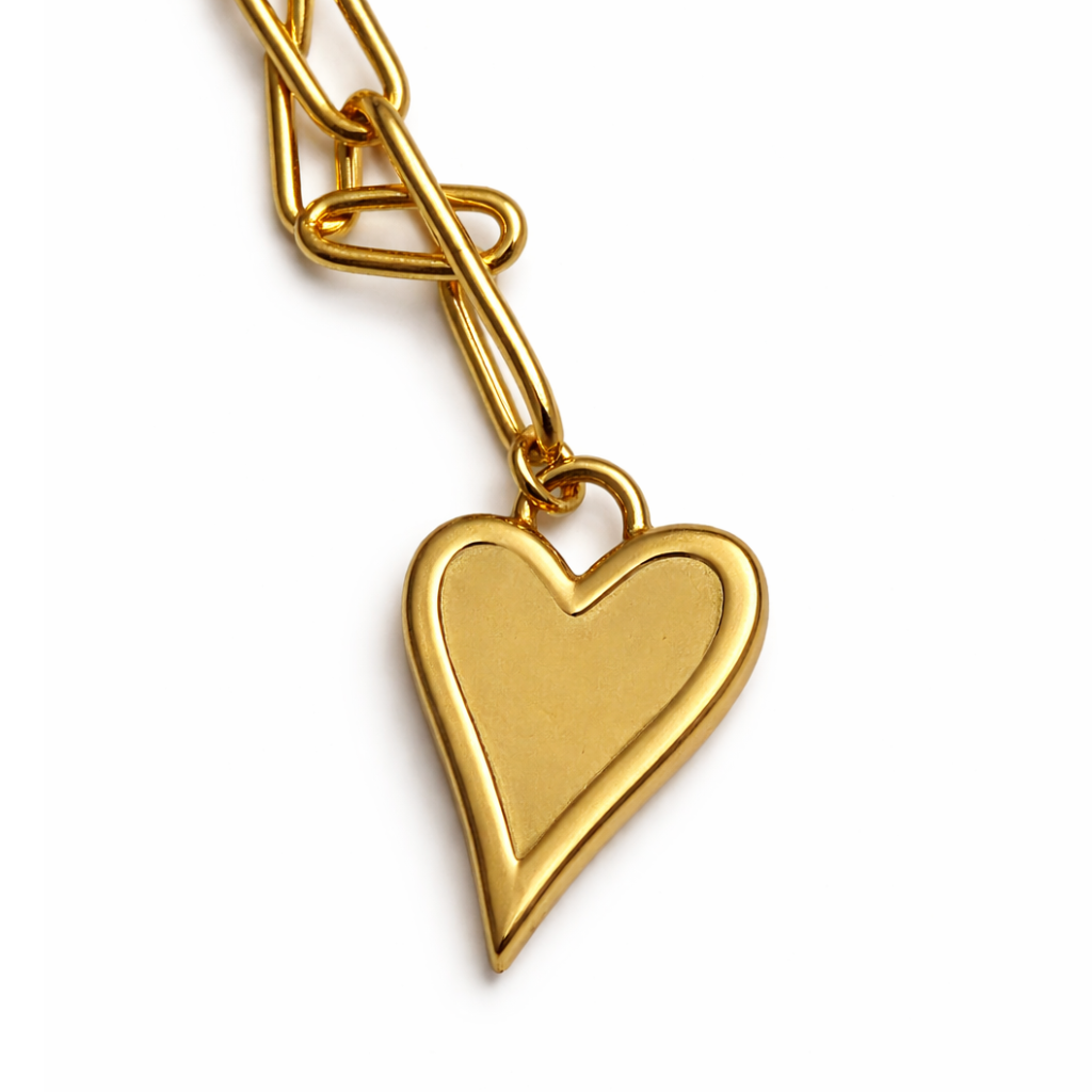 Gold-Tone Paperclip Chain Necklace with Teal Heart Pendant