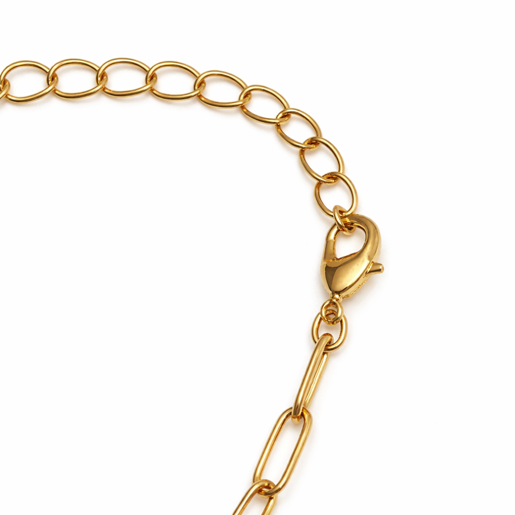 Gold-Tone Paperclip Chain Necklace with Teal Heart Pendant