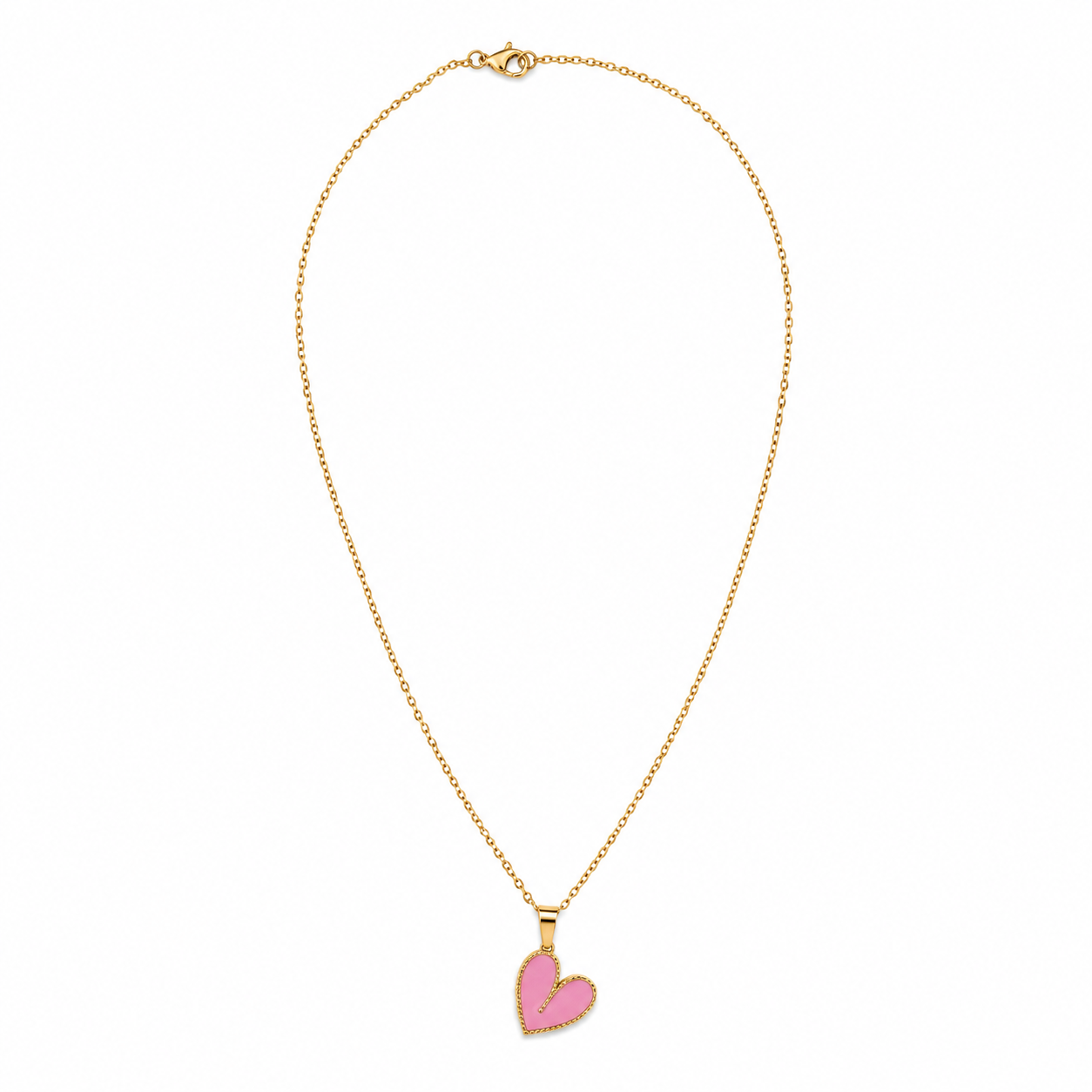 Gold Tone Pink Heart Pendant Necklace