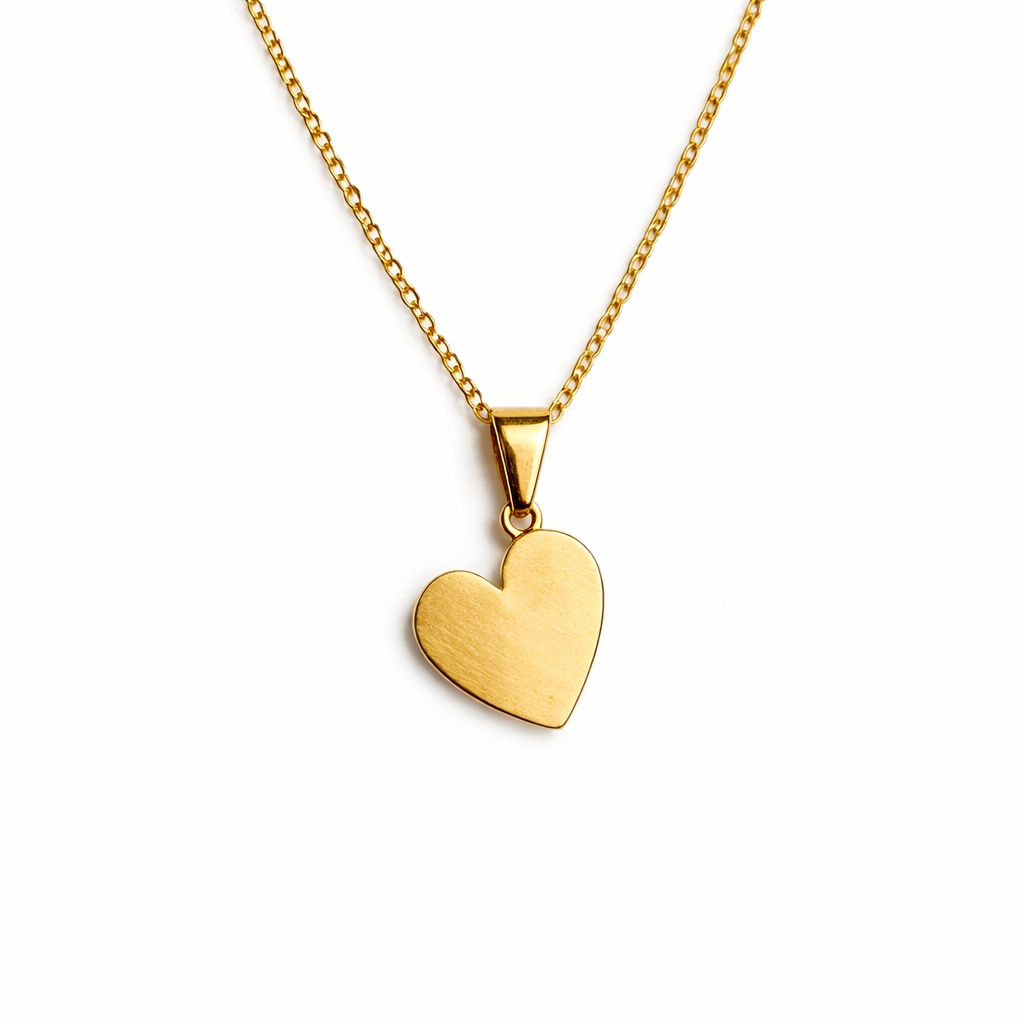 Gold Tone Red Heart Pendant Necklace