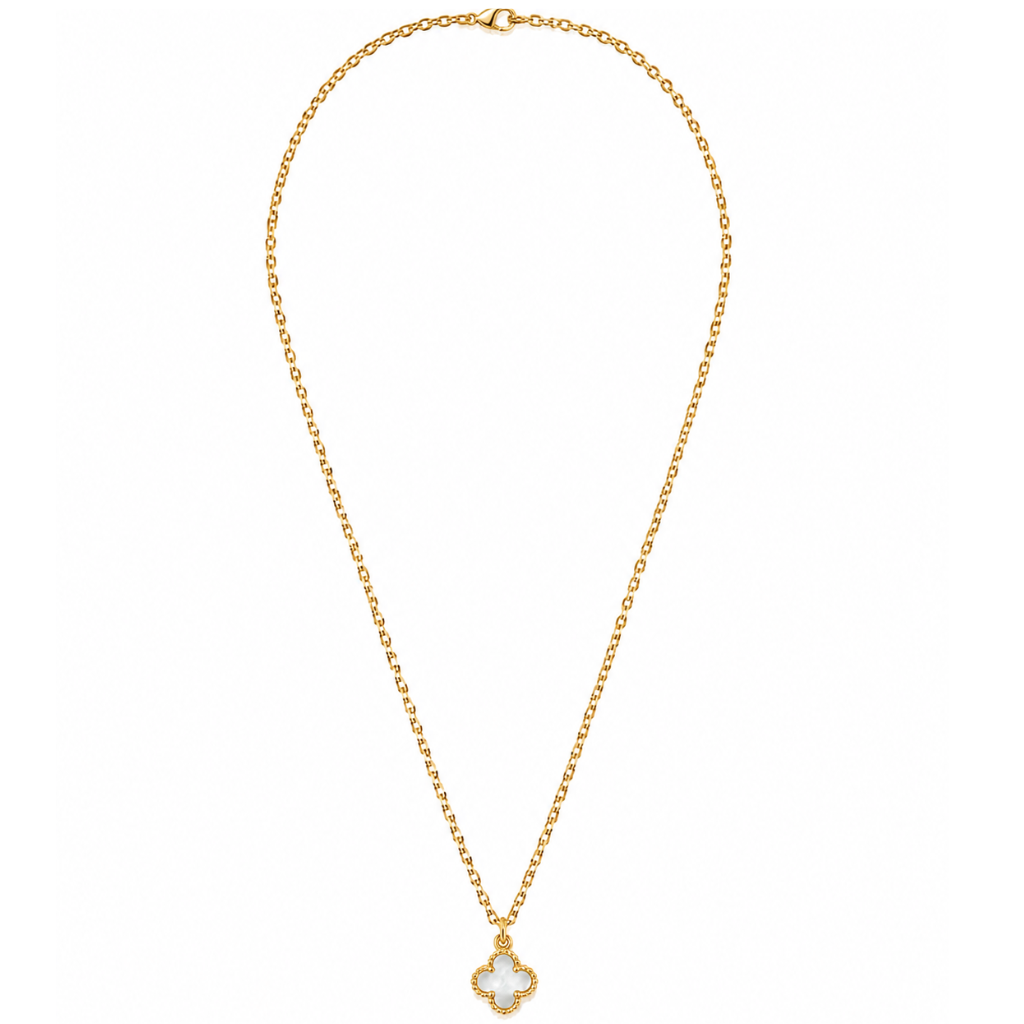 Gold Tone Clover Mother Of Pearl Necklace