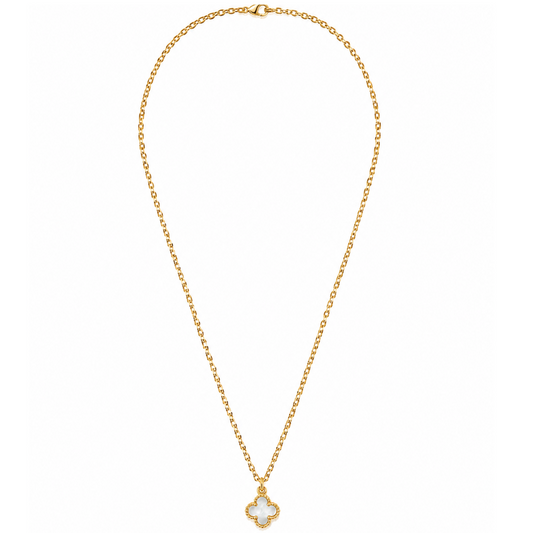 Gold Tone Clover Mother Of Pearl Necklace