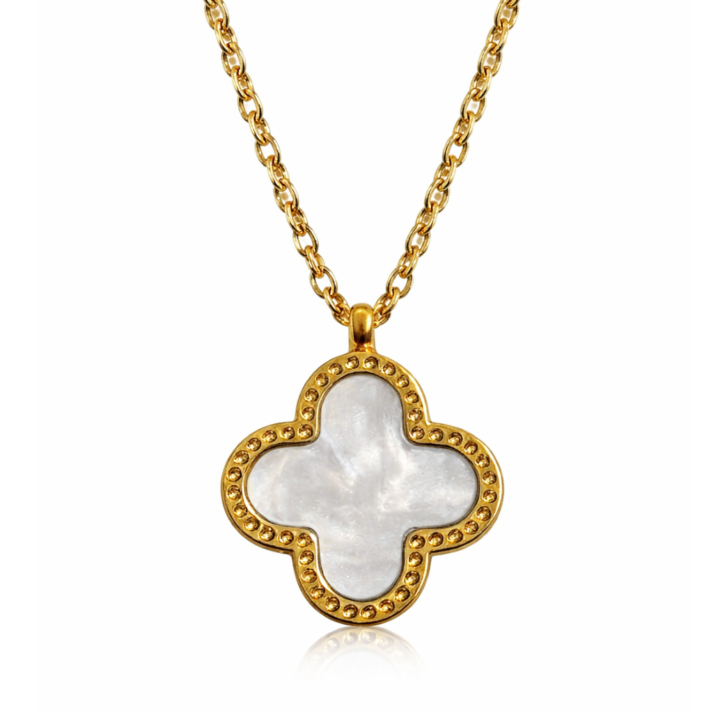 Gold Tone Clover Mother Of Pearl Necklace