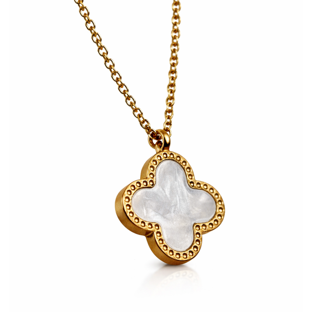 Gold Tone Clover Mother Of Pearl Necklace