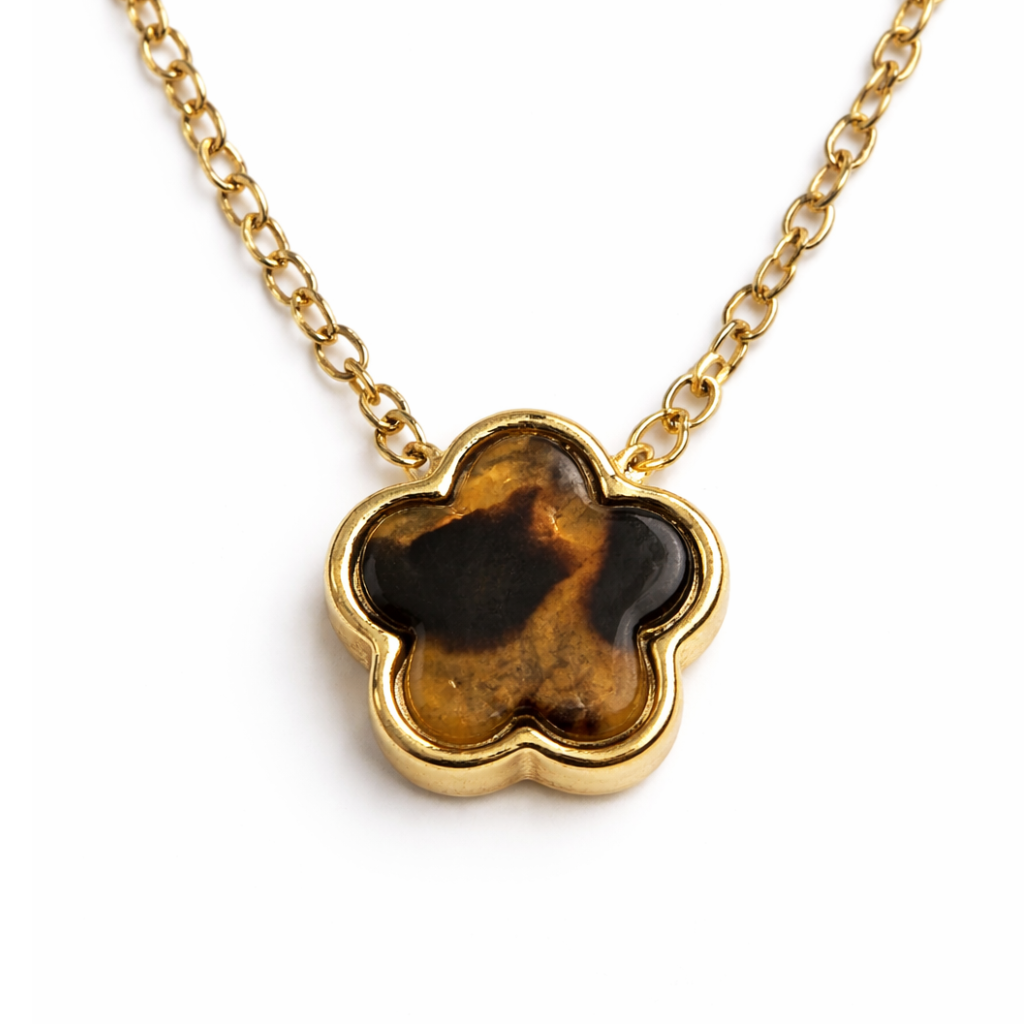 Gold Tone Flower Leopard Necklace
