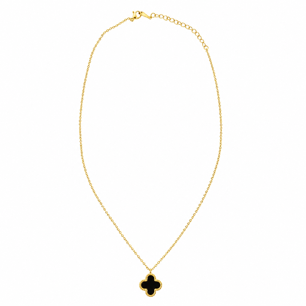 镀金缟玛瑙四叶草项链