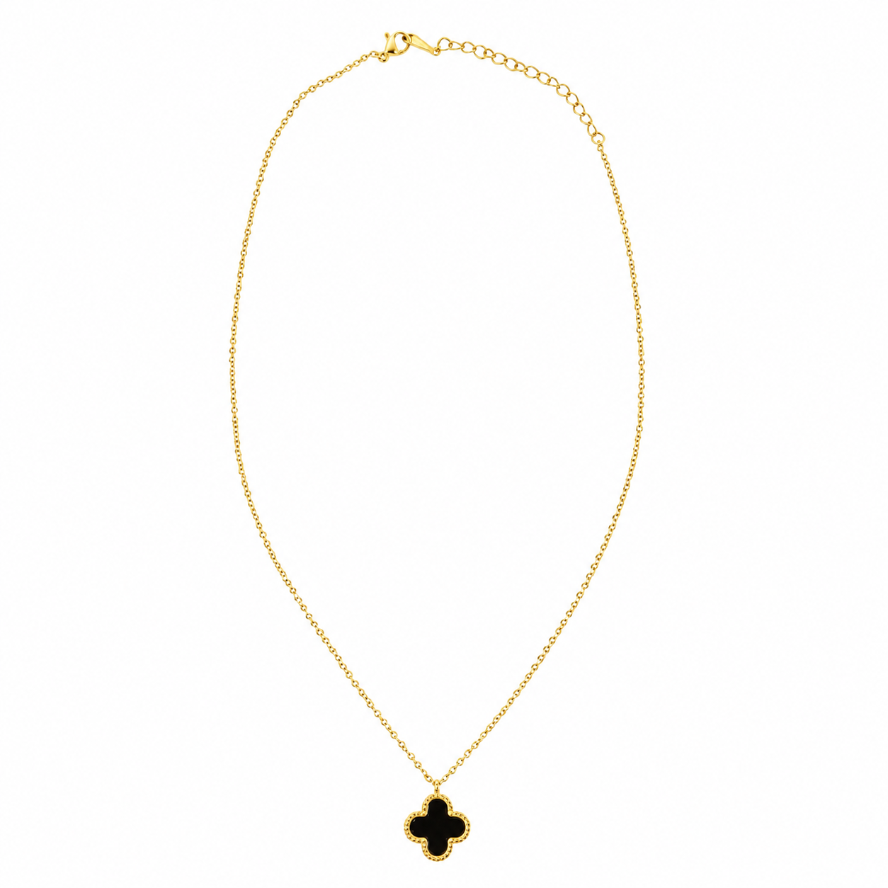 Gold Tone Onyx Clover Necklace