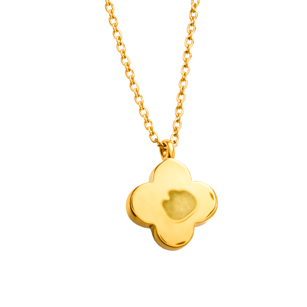Gold Tone Onyx Clover Necklace