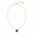 Collar de hoja de trébol de ágata azul oscuro con tono dorado