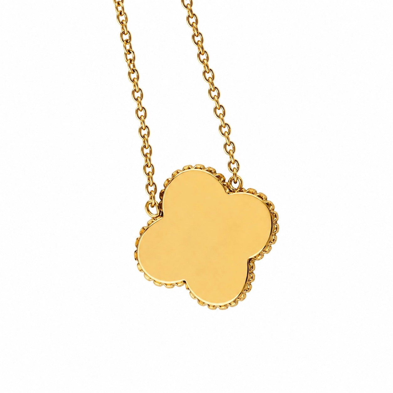 Gold Tone Dark Blue Agate Clover Leaf Necklace
