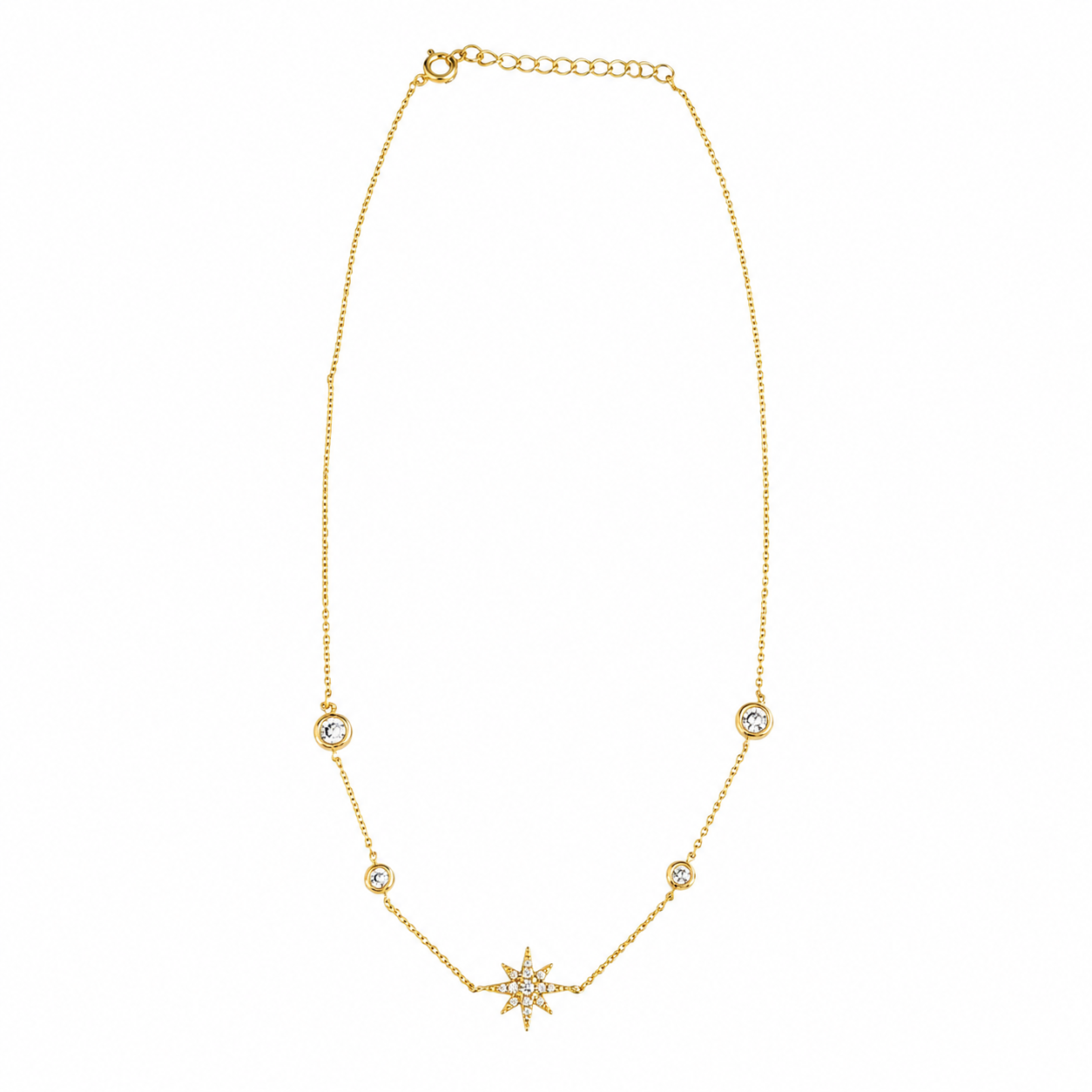 Gold Tone Starburst CZ Necklace