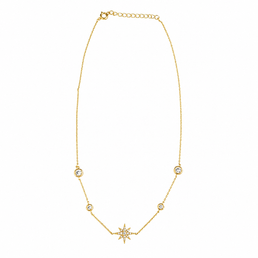 Gold Tone Starburst CZ Necklace