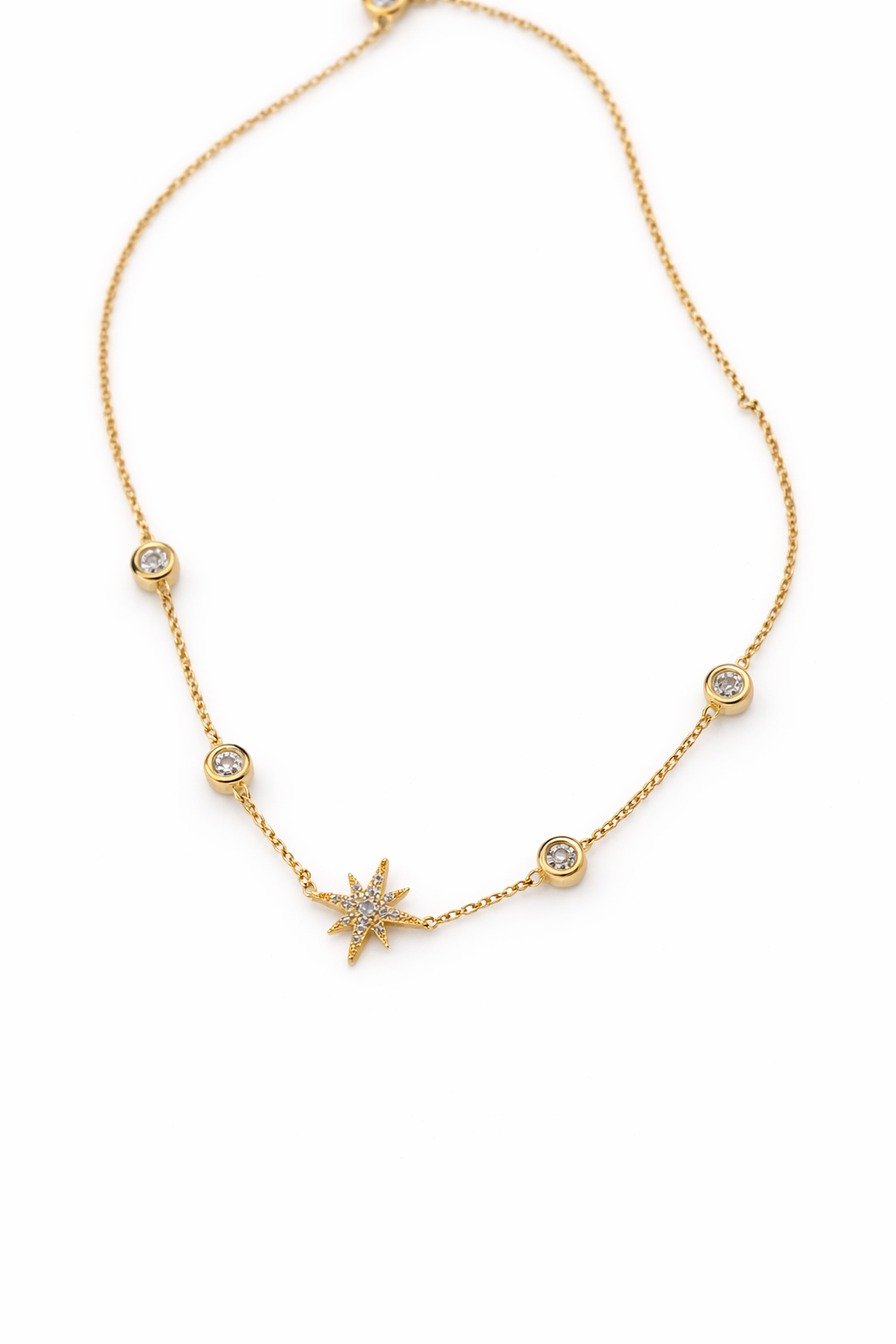Gold Tone Starburst CZ Necklace
