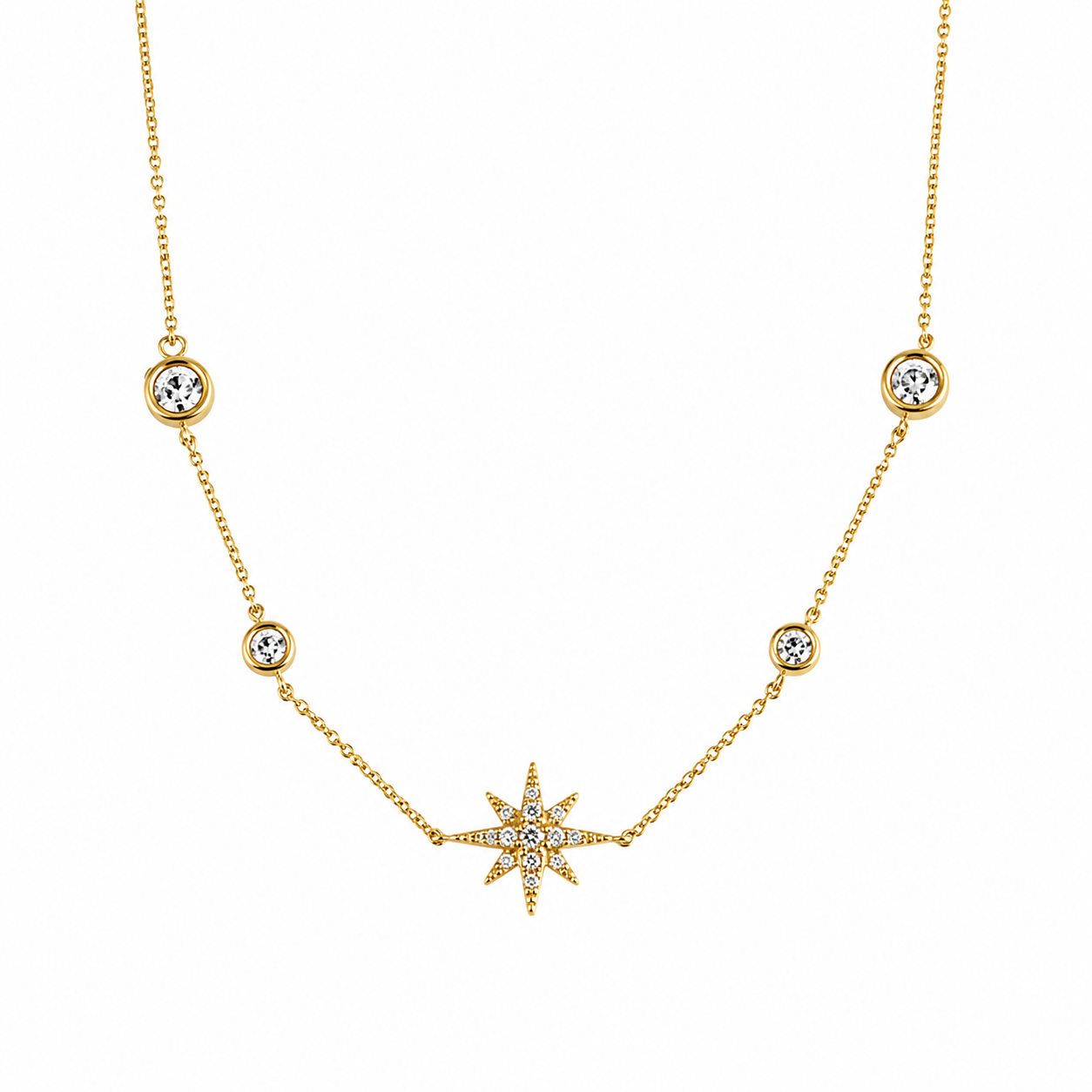 Gold Tone Starburst CZ Necklace