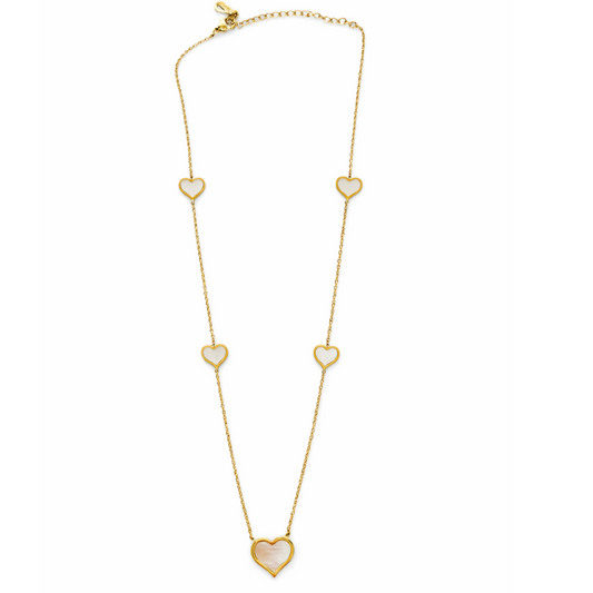 Gold Tone Station Chain Necklace With Five Hearts Accents
