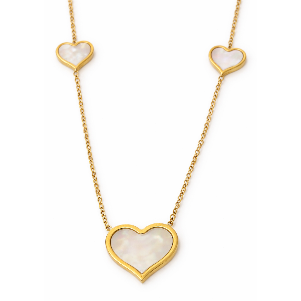 Gold Tone Station Chain Necklace With Five Hearts Accents