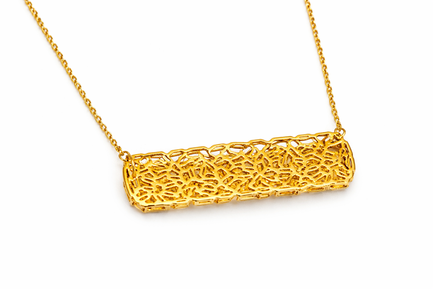 Gold Tone Mosaic Baguette Bar Necklace