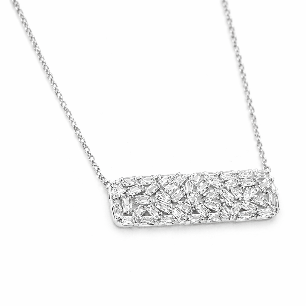 Silver Tone Mosaic Baguette Bar Necklace