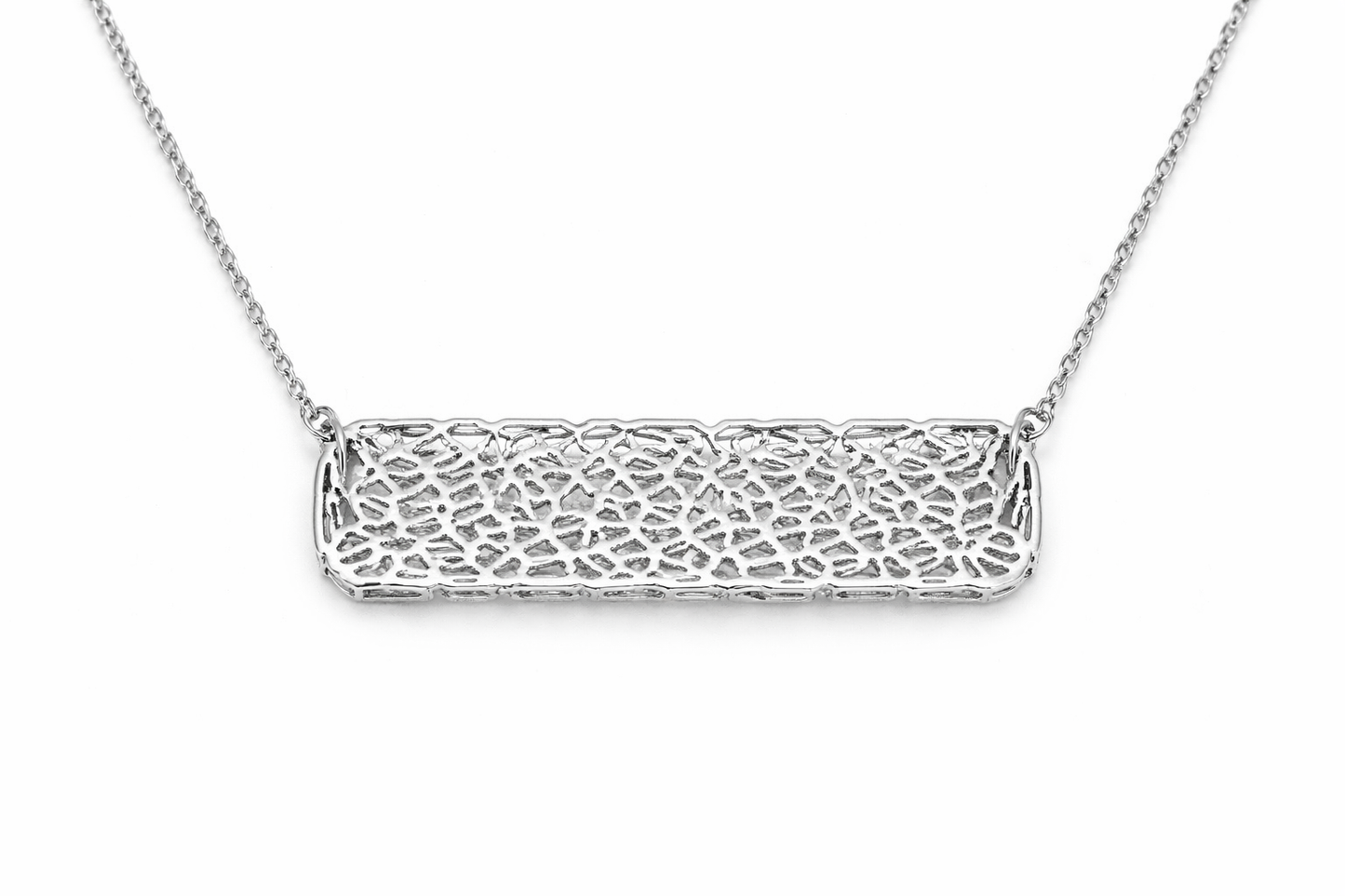 Silver Tone Mosaic Baguette Bar Necklace