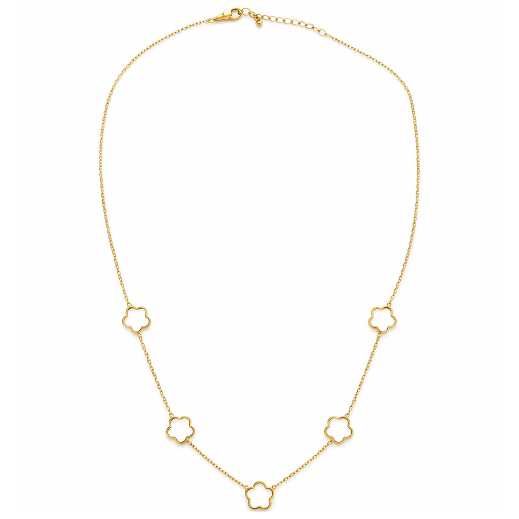 Gold Tone Five-Flower Station Charm Necklace