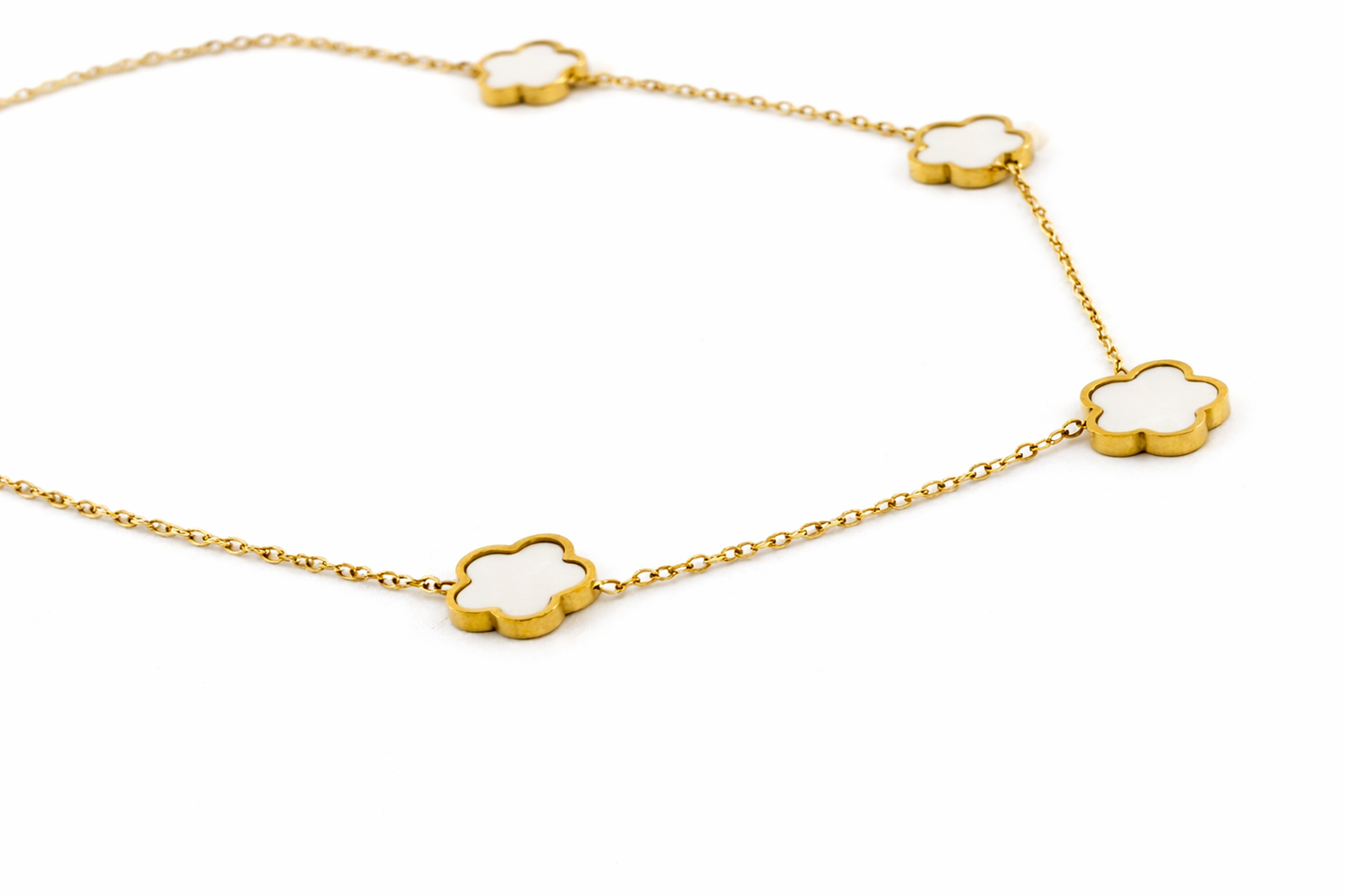 Gold Tone Five-Flower Station Charm Necklace