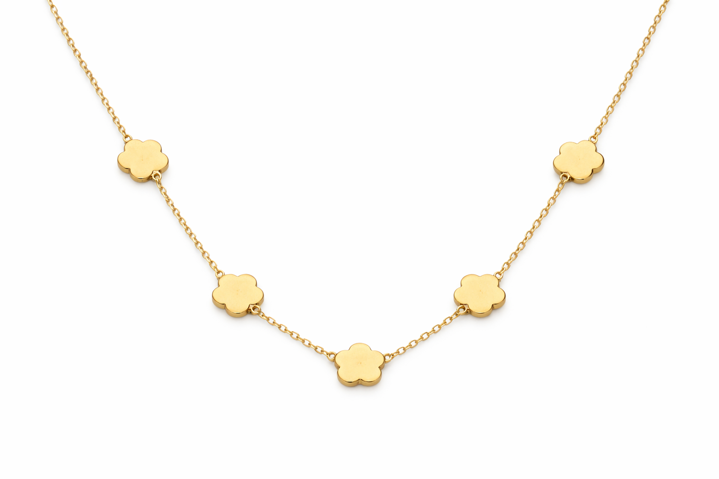 Gold Tone Five-Flower Station Charm Necklace