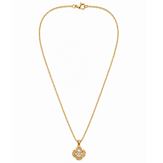 Gold Tone Openwork Clover Medallion Necklace