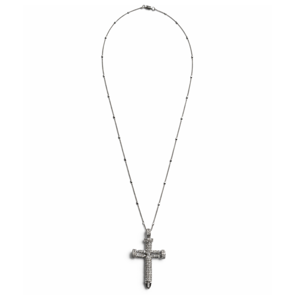 Silver Tone Bold Pave Station Cross Necklace