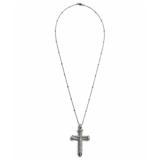 Silver Tone Bold Pave Station Cross Necklace
