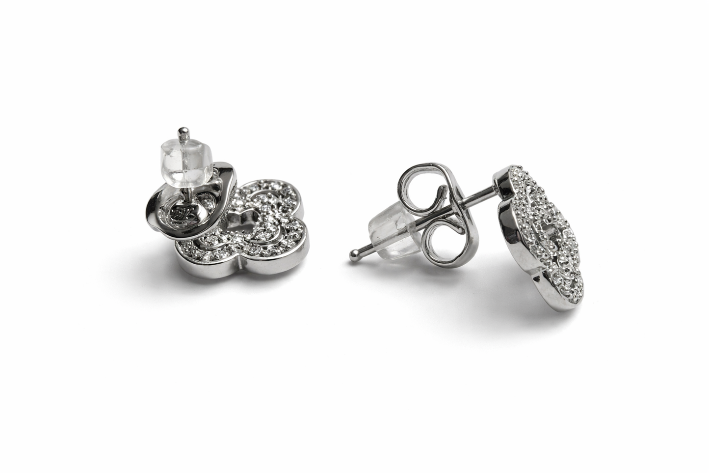 Silver Tone Delicate Iced-Out Clover Station Necklace And Earrings Set