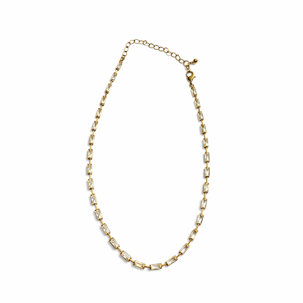 Gold Tone Linear Gemstone Eternity Necklace