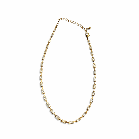 Gold Tone Linear Gemstone Eternity Necklace