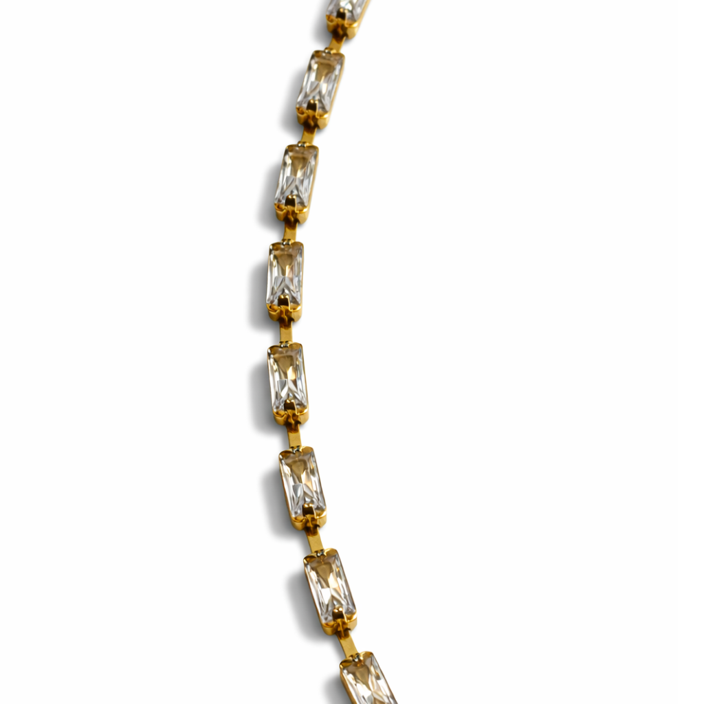 Gold Tone Linear Gemstone Eternity Necklace