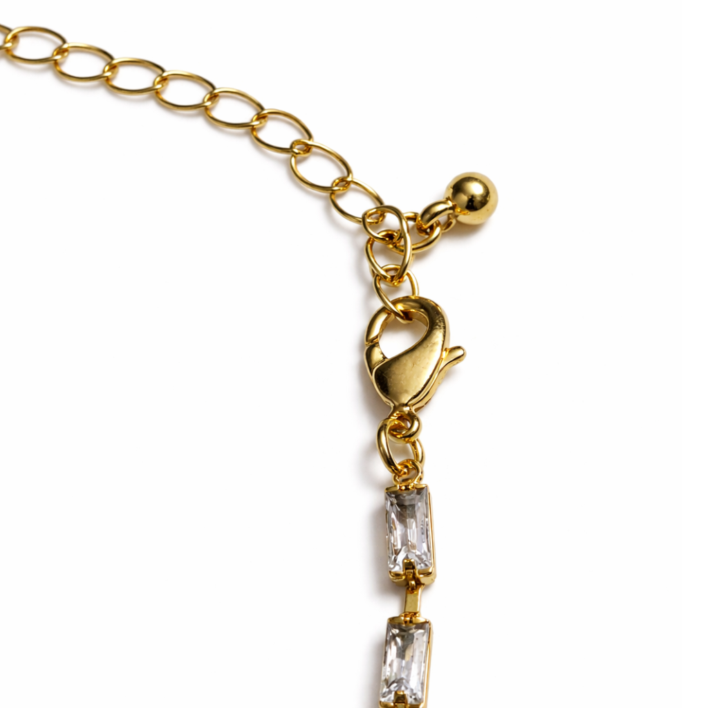 Gold Tone Linear Gemstone Eternity Necklace