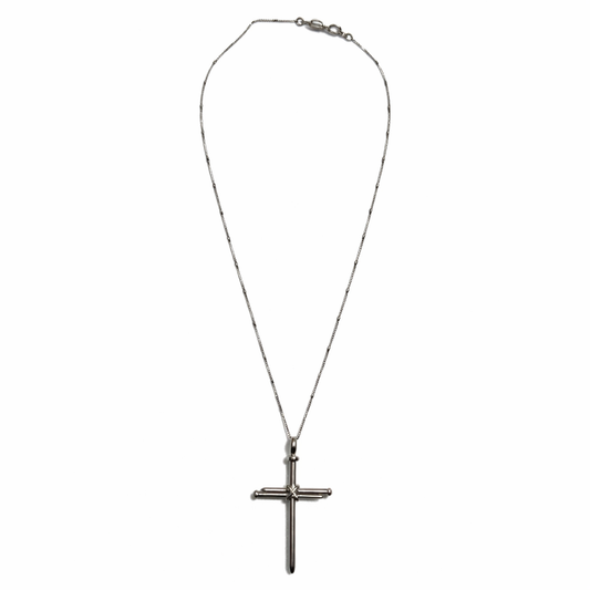 Silver Tone Polished Carpenter Nail Cross Necklace