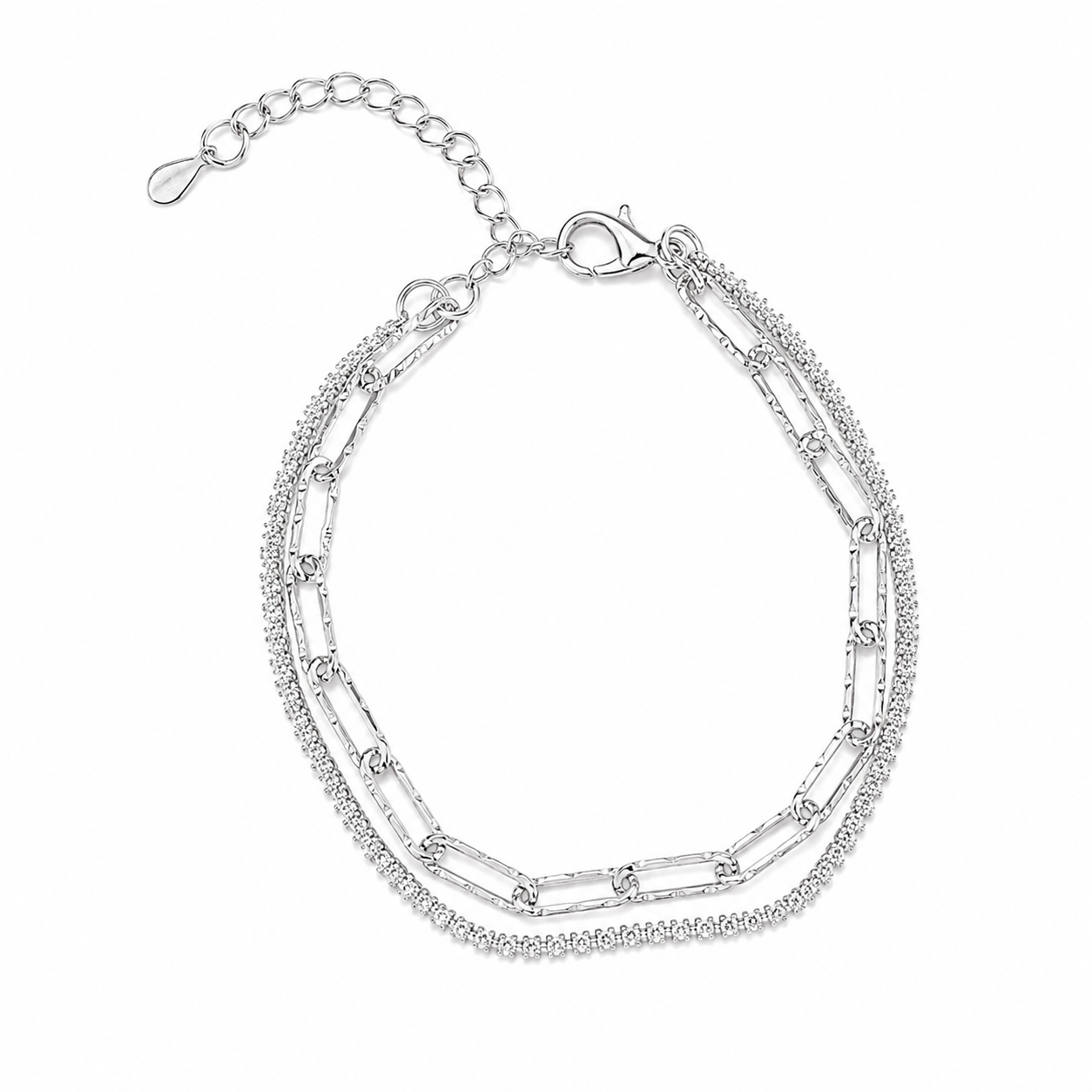 Silver Tone Duo-Link Textured Stack Necklace and Bracelet Set