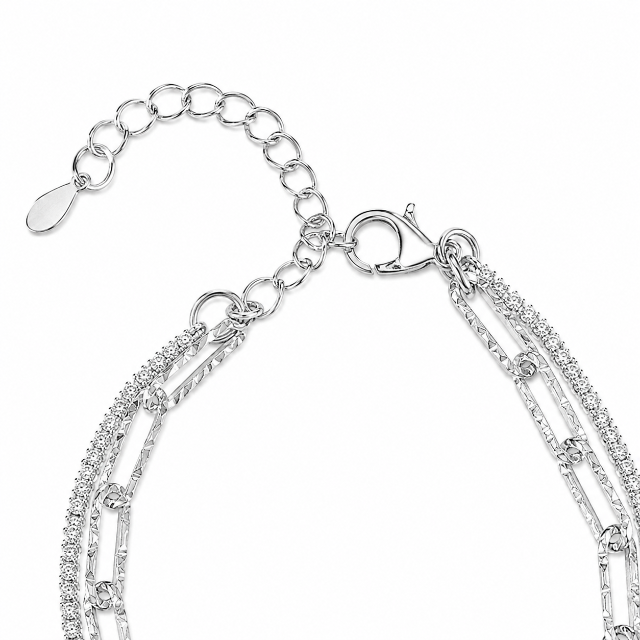 Silver Tone Duo-Link Textured Stack Necklace and Bracelet Set