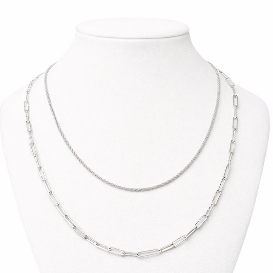 Silver Tone Duo-Link Textured Stack Necklace and Bracelet Set