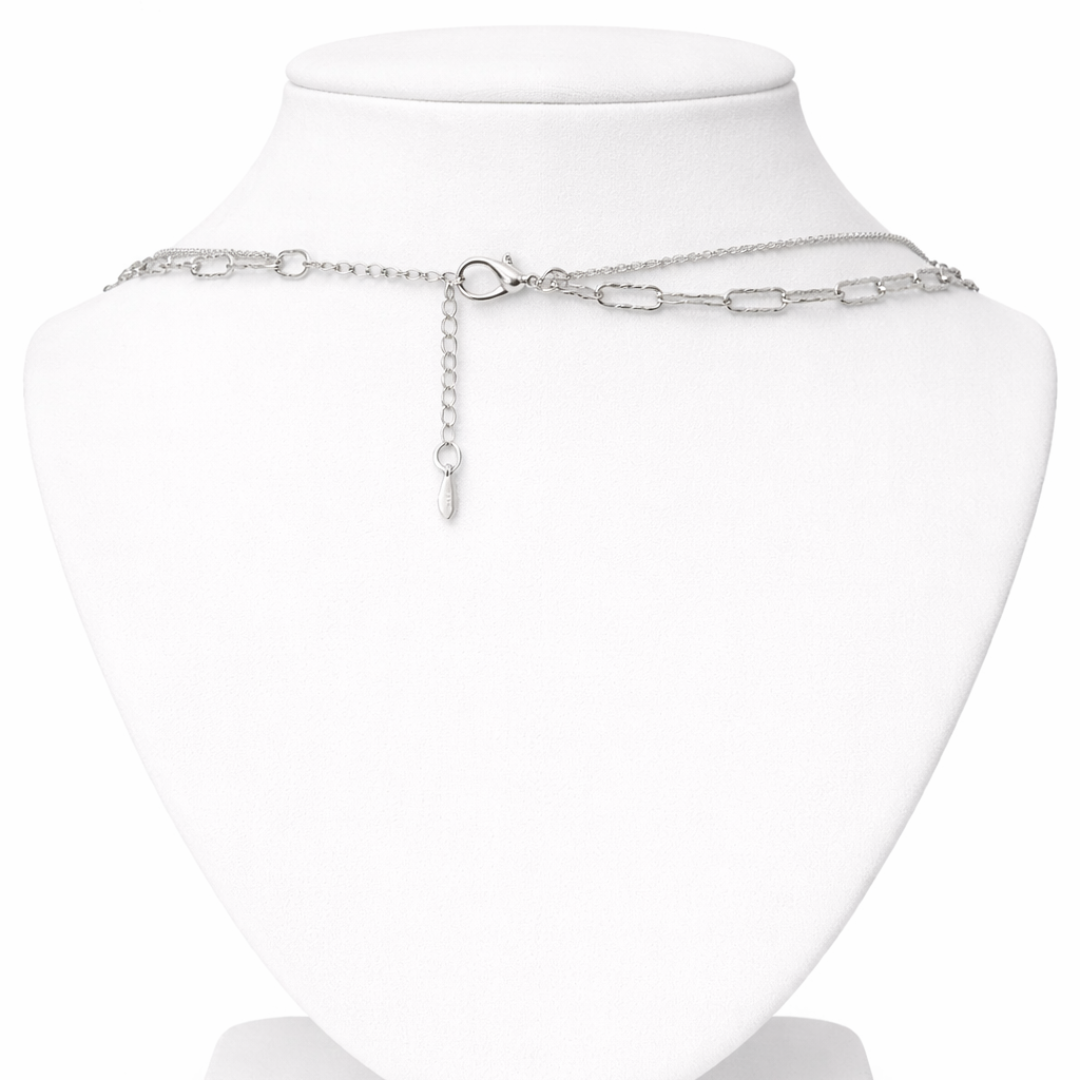 Silver Tone Duo-Link Textured Stack Necklace and Bracelet Set