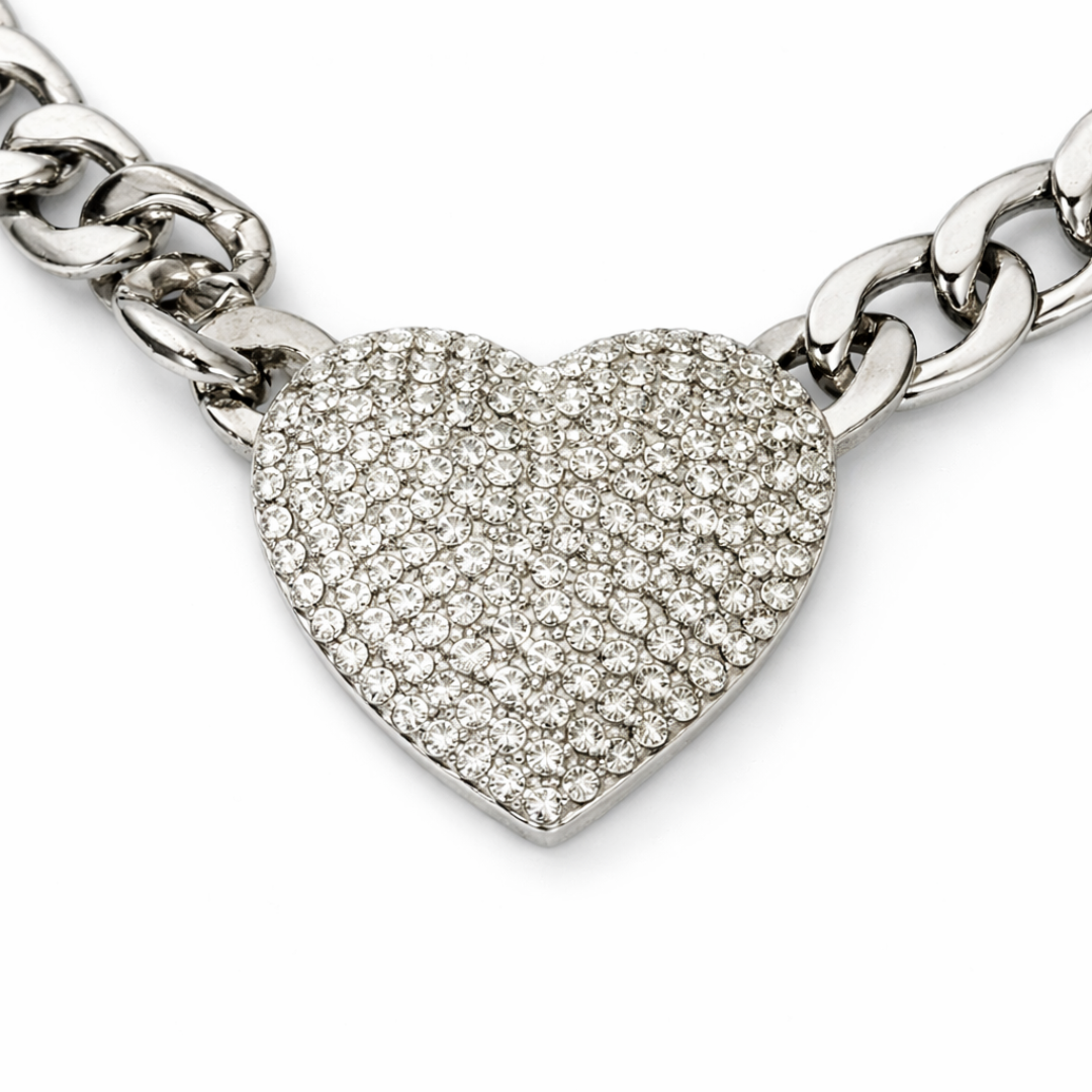 Silver Tone Iced Eternal Heart Cuban Necklace