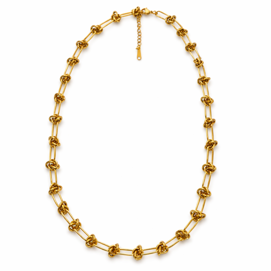 Gold Tone Knot-Link Statement Necklace and Bracelet Set