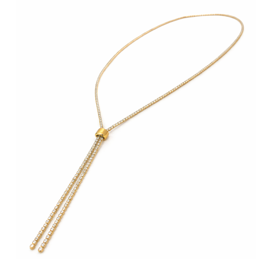 Gold Tone Y-Shape Waterfall Lariat Necklace