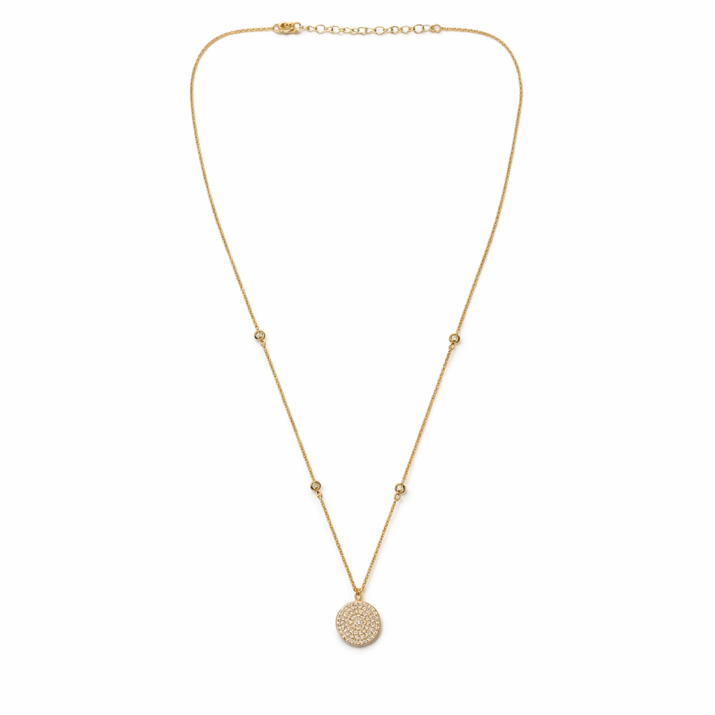 Gold Tone Full Moon Pave Station Necklace