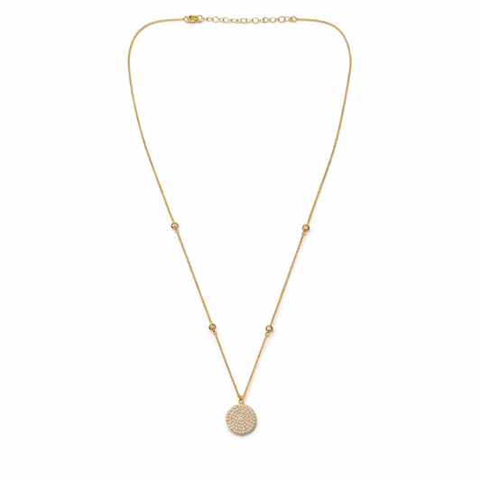 Gold Tone Full Moon Pave Station Necklace