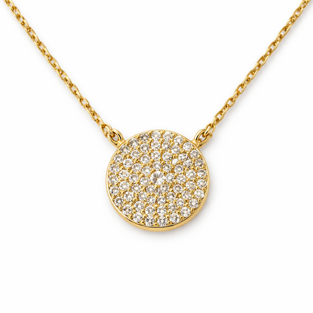 Gold Tone Full Moon Pave Station Necklace