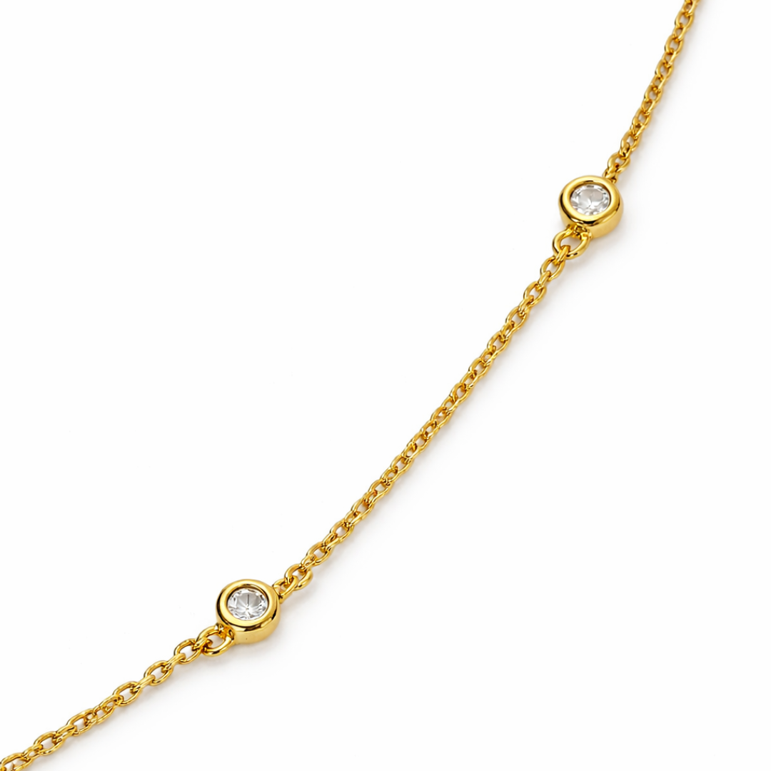 Gold Tone Full Moon Pave Station Necklace